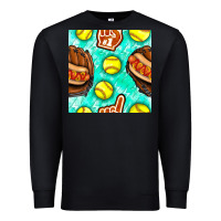 Black softball glove and hotdog seamless pattern Premium Sweatshirt - BundleAndBundleShop
