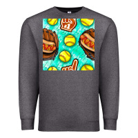 Charcoal Heather softball glove and hotdog seamless pattern Premium Sweatshirt - BundleAndBundleShop