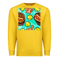 Lemon softball glove and hotdog seamless pattern Premium Sweatshirt - BundleAndBundleShop