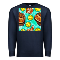 Navy softball glove and hotdog seamless pattern Premium Sweatshirt - BundleAndBundleShop