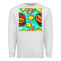 Oatmeal Heather softball glove and hotdog seamless pattern Premium Sweatshirt - BundleAndBundleShop