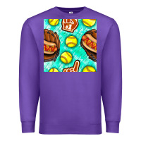 Purple softball glove and hotdog seamless pattern Premium Sweatshirt - BundleAndBundleShop