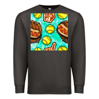 Smoke softball glove and hotdog seamless pattern Premium Sweatshirt - BundleAndBundleShop