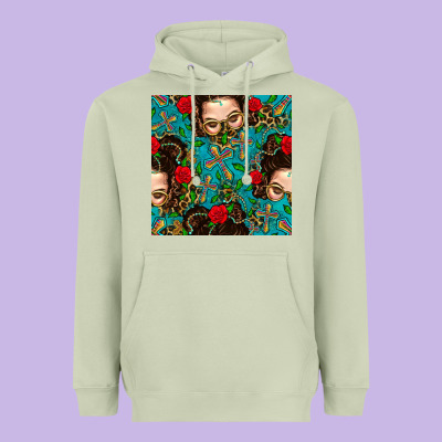 Messy Bun Mom And Cross With Leopard Patterns Heavyweight Hoodie Designed By Bundleandbundleshop