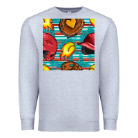 Heather Grey softball helmet and glove with serape seamless pattern Premium Sweatshirt - BundleAndBundleShop