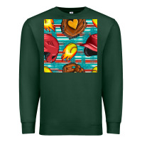 Sports Green softball helmet and glove with serape seamless pattern Premium Sweatshirt - BundleAndBundleShop