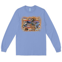 Colony Blue aztec leopard cowhide wood western background Long Sleeve Tee - AdoDesignShop