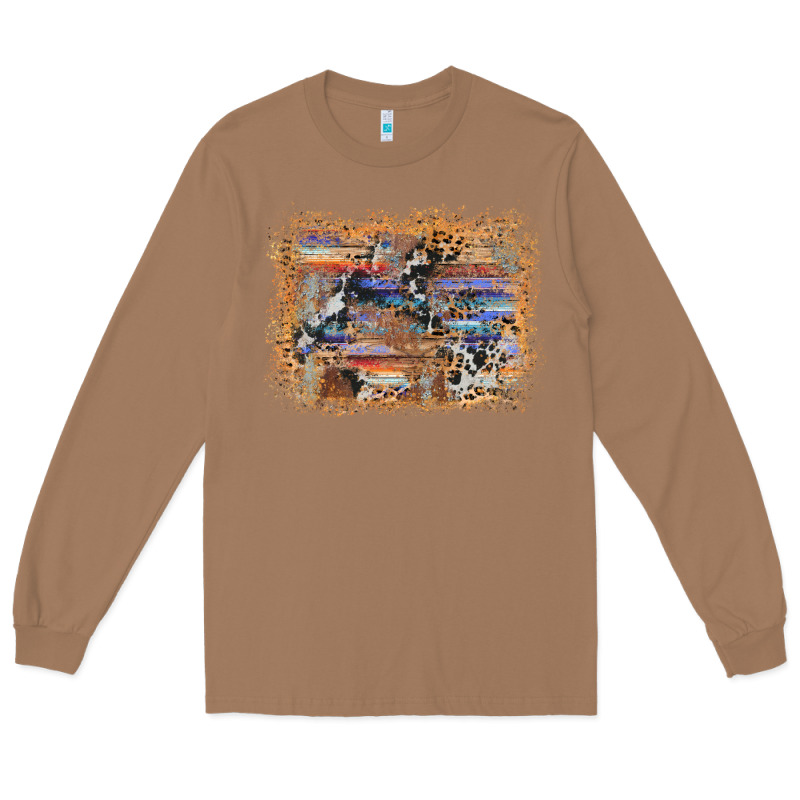 Aztec Leopard Cowhide Wood Western Background Long Sleeve Tee by AdoDesignShop | Teevron