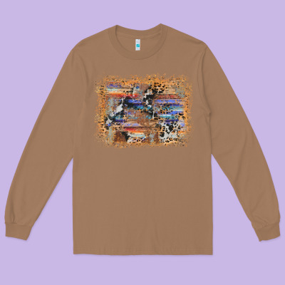 Aztec Leopard Cowhide Wood Western Background Long Sleeve Tee Designed By Adodesignshop