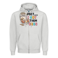Dove Grey psst i got them eggs Zipper Hoodie - MaliasSmallBusiness