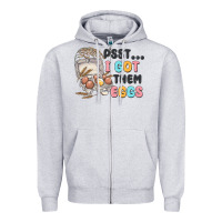 Heather Grey psst i got them eggs Zipper Hoodie - MaliasSmallBusiness