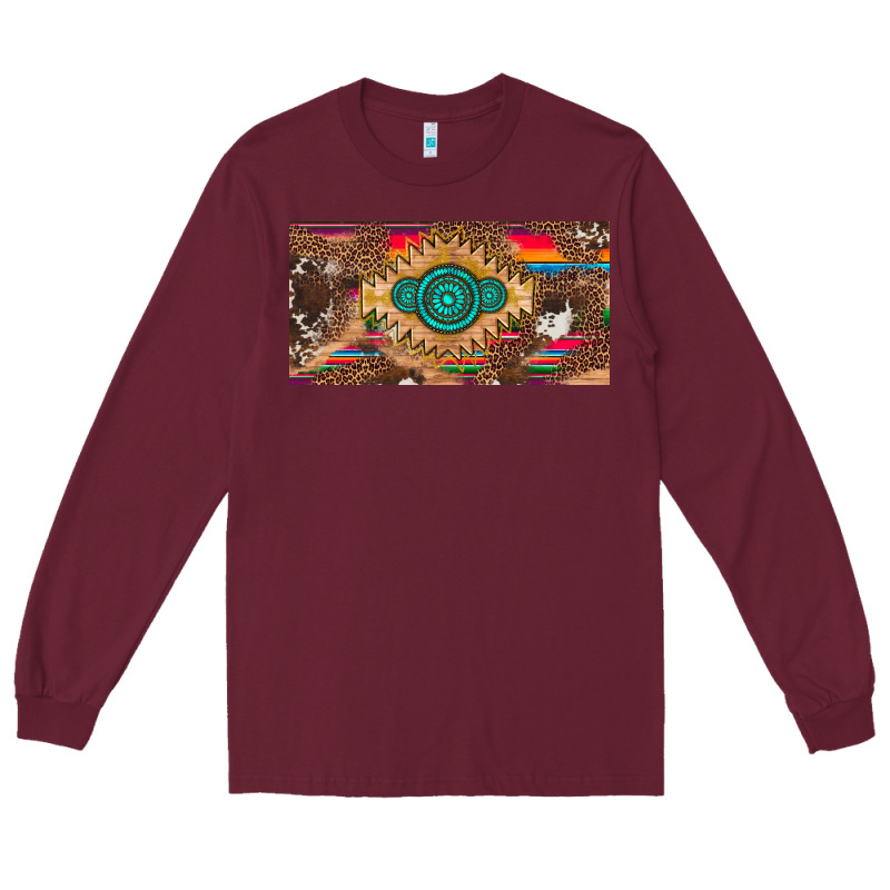 Western Gemstone And Leopard With Serape Licanse Plate Long Sleeve Tee by Artiststas | Teevron