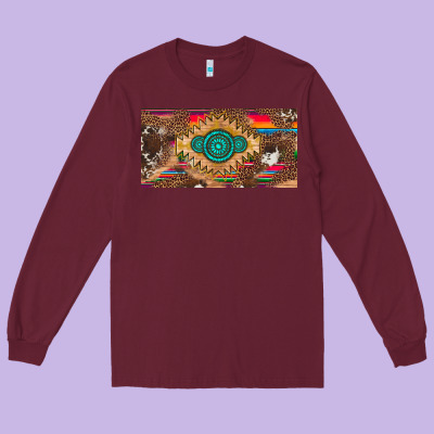 Western Gemstone And Leopard With Serape Licanse Plate Long Sleeve Tee Designed By Artiststas
