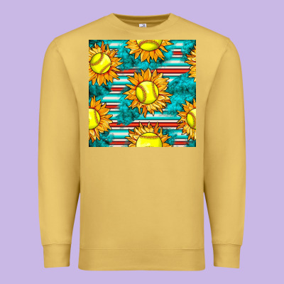 Softball Sunflowers With Serape Seamless Pattern Premium Sweatshirt Designed By Bundleandbundleshop