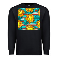 Black softball sunflowers with serape seamless pattern Premium Sweatshirt - BundleAndBundleShop