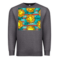 Charcoal Heather softball sunflowers with serape seamless pattern Premium Sweatshirt - BundleAndBundleShop