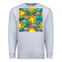 Heather Grey softball sunflowers with serape seamless pattern Premium Sweatshirt - BundleAndBundleShop
