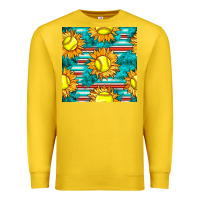 Lemon softball sunflowers with serape seamless pattern Premium Sweatshirt - BundleAndBundleShop