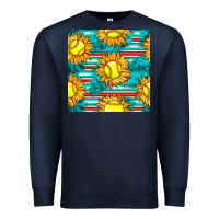 Navy softball sunflowers with serape seamless pattern Premium Sweatshirt - BundleAndBundleShop