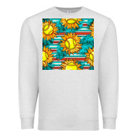 Oatmeal Heather softball sunflowers with serape seamless pattern Premium Sweatshirt - BundleAndBundleShop