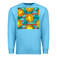 Ocean Blue softball sunflowers with serape seamless pattern Premium Sweatshirt - BundleAndBundleShop