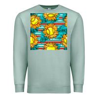 Seafoam softball sunflowers with serape seamless pattern Premium Sweatshirt - BundleAndBundleShop
