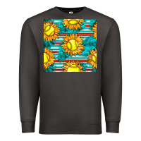 Smoke softball sunflowers with serape seamless pattern Premium Sweatshirt - BundleAndBundleShop