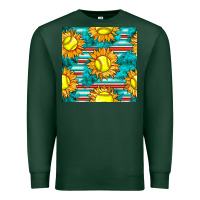 Sports Green softball sunflowers with serape seamless pattern Premium Sweatshirt - BundleAndBundleShop