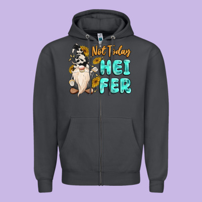 Not Today Heifer Cow Gnome Zipper Hoodie Designed By Maliassmallbusiness
