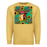 Antique Gold softball lips sunflowers and gemstones seamless pattern Premium Sweatshirt - BundleAndBundleShop