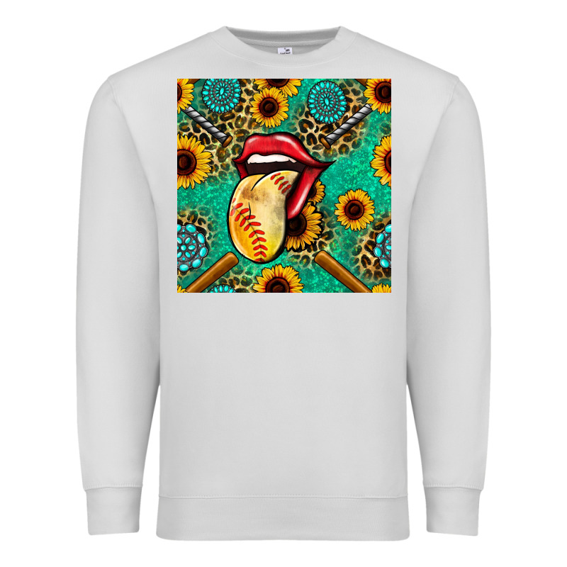 Softball Lips Sunflowers And Gemstones Seamless Pattern Premium Sweatshirt by BundleAndBundleShop | Teevron