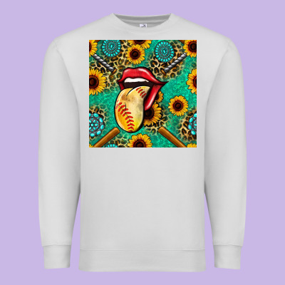 Softball Lips Sunflowers And Gemstones Seamless Pattern Premium Sweatshirt Designed By Bundleandbundleshop