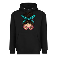 Black Messy Curly Bun Mom With Leopard Bandana Heavyweight Hoodie - BundleAndBundleShop