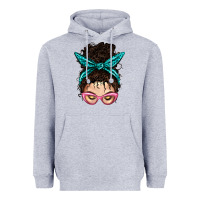 Heather Grey Messy Curly Bun Mom With Leopard Bandana Heavyweight Hoodie - BundleAndBundleShop