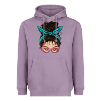Lavender Messy Curly Bun Mom With Leopard Bandana Heavyweight Hoodie - BundleAndBundleShop