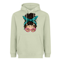 Matcha Messy Curly Bun Mom With Leopard Bandana Heavyweight Hoodie - BundleAndBundleShop