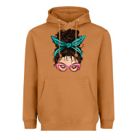Meerkat Messy Curly Bun Mom With Leopard Bandana Heavyweight Hoodie - BundleAndBundleShop