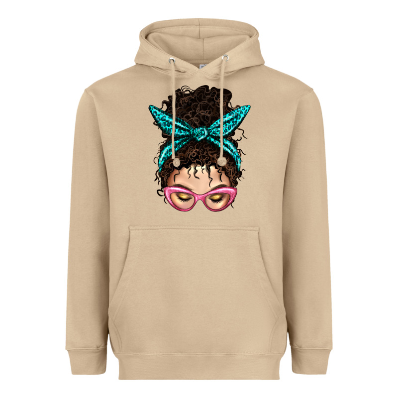 Messy Curly Bun Mom With Leopard Bandana Heavyweight Hoodie by BundleAndBundleShop | Teevron