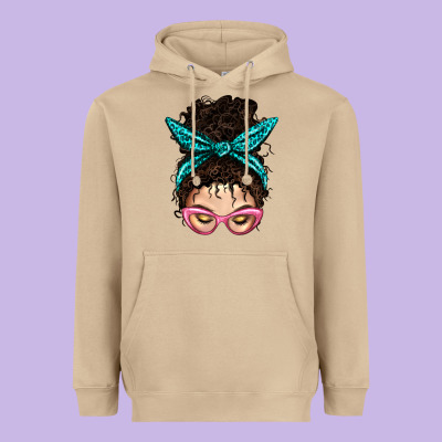 Messy Curly Bun Mom With Leopard Bandana Heavyweight Hoodie Designed By Bundleandbundleshop