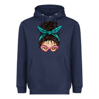 Navy Messy Curly Bun Mom With Leopard Bandana Heavyweight Hoodie - BundleAndBundleShop
