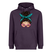 Plum Messy Curly Bun Mom With Leopard Bandana Heavyweight Hoodie - BundleAndBundleShop
