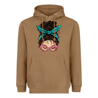 Toasted Coconut Messy Curly Bun Mom With Leopard Bandana Heavyweight Hoodie - BundleAndBundleShop