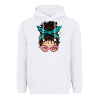 White Messy Curly Bun Mom With Leopard Bandana Heavyweight Hoodie - BundleAndBundleShop