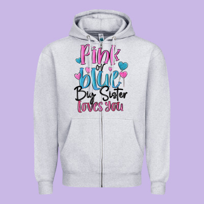 Pink Or Blue Big Sister Loves You Zipper Hoodie Designed By Maliassmallbusiness