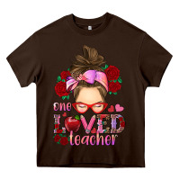 Chocolate Brown one loved teacher messy bun Heavy Core Tee - RanaPortraitStore