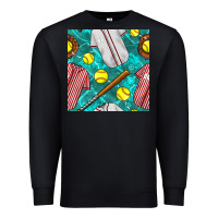Black softball uniform glove and bat with field seamless pattern Premium Sweatshirt - BundleAndBundleShop