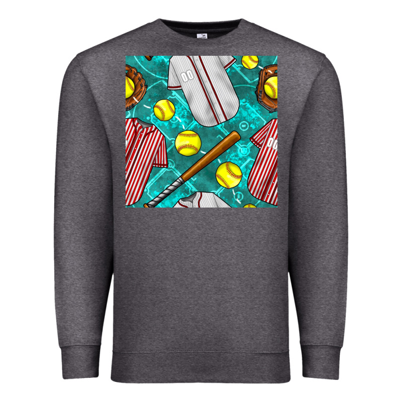 Softball Uniform Glove And Bat With Field Seamless Pattern Premium Sweatshirt by BundleAndBundleShop | Teevron