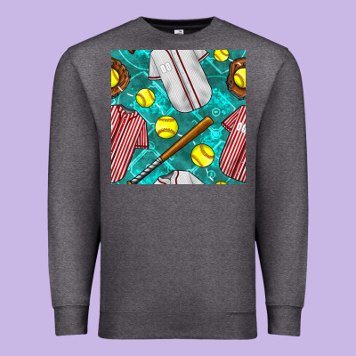 Softball Uniform Glove And Bat With Field Seamless Pattern Premium Sweatshirt Designed By Bundleandbundleshop