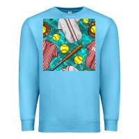 Ocean Blue softball uniform glove and bat with field seamless pattern Premium Sweatshirt - BundleAndBundleShop