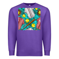 Purple softball uniform glove and bat with field seamless pattern Premium Sweatshirt - BundleAndBundleShop